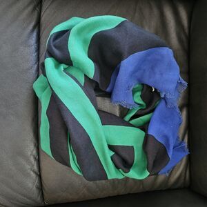Bea Striped Scarf Banana Republic Emerald Green And Black, Blue On Ends One Size
